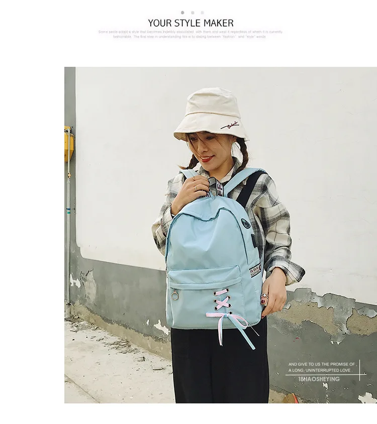 Cross Border for Oxford Cloth Backpack Women's Fashion Korean-style Casual WOMEN'S Bag Middle School Students School Bag Ribbon