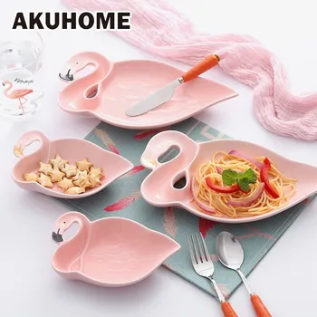 

Ceramic Plate Creative Pink Firebird Design Ceramic Fruit Plate Dessert Tray Household Dishes Bowl Design Ceramic Tableware