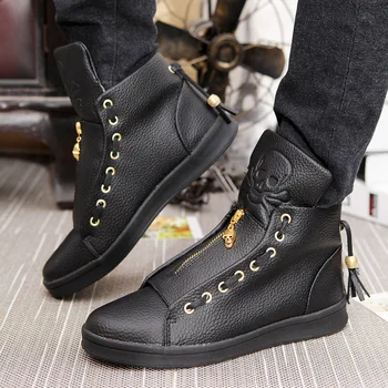 

High-top shoes trend zipper men's sports shoes mens loafers leather