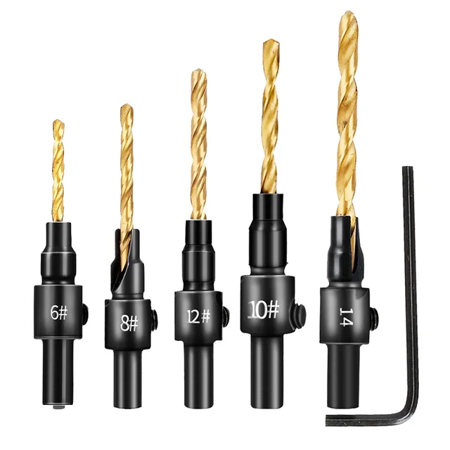 Oauee 5X HSS Drill Bit Countersink Wood Drill Bit Set Cordless Step