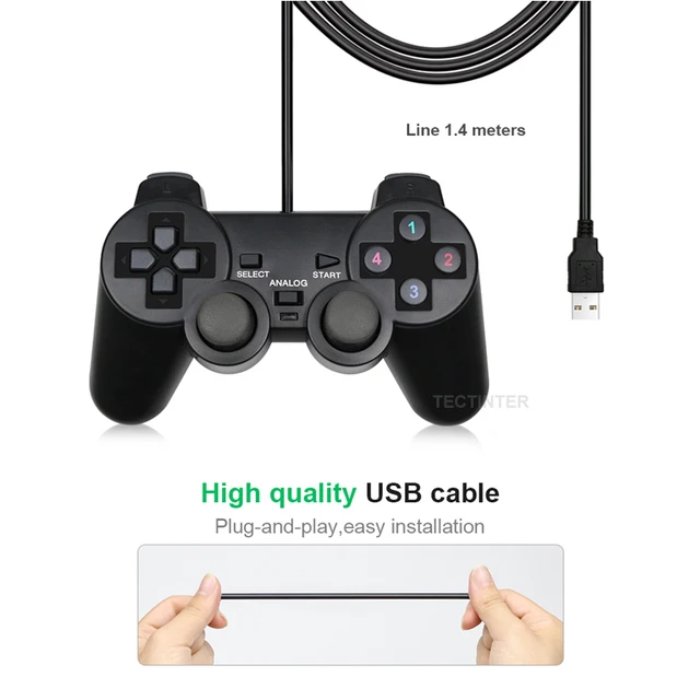 Mando de juego con cable USB para PC, Joypad para Windows, ordenador portátil, color negro, para WinXP/Win7/8/10 3