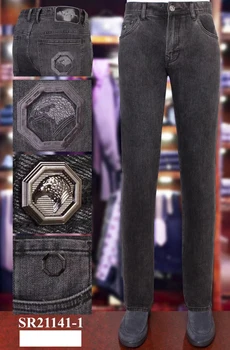 

BILLIONAIRE Jeans Cowhide winter thick men 2020 new cotton Business zipper embroidery Comfortable high quality big size 31-40