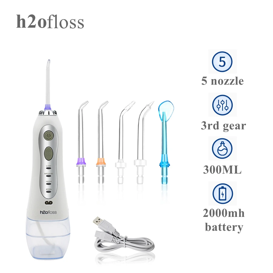 

h2ofloss portable oral irrigator usb rechargeable 300ML Water Tank water flosser Dental Water Jet Waterproof Teeth Cleaner