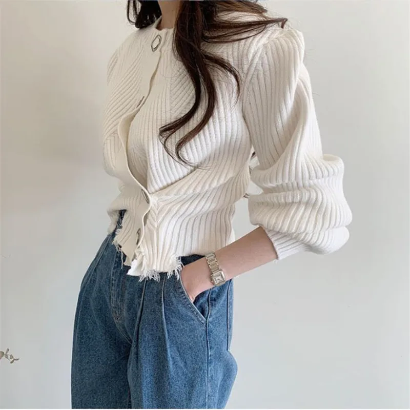 

Fashion button high waist casual versatile long-sleeved sweater women 2020 new