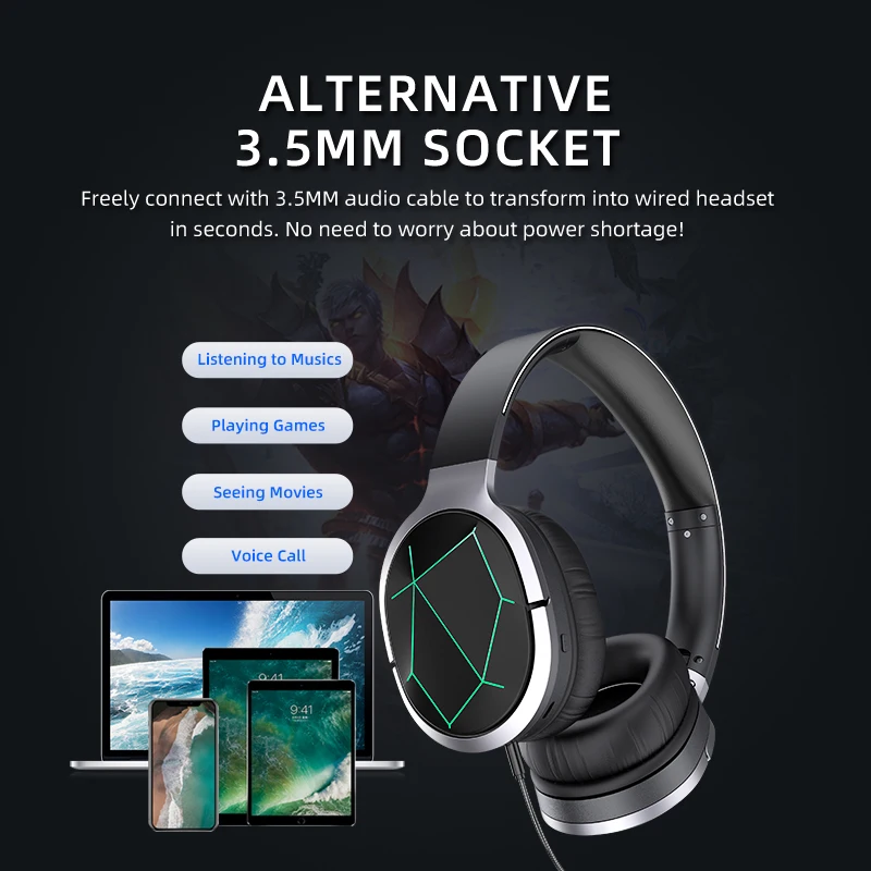 AWEI A799BL Gaming Headset Bluetooth V5.0 3D Sound Foldable Wireless Wired Headphone 5000mAh Battery with External Microphone