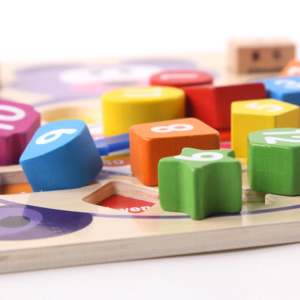  Baby Toys Wooden Block Clock Building Blocks Education Montessori Table Game Kids Toy for Children 
