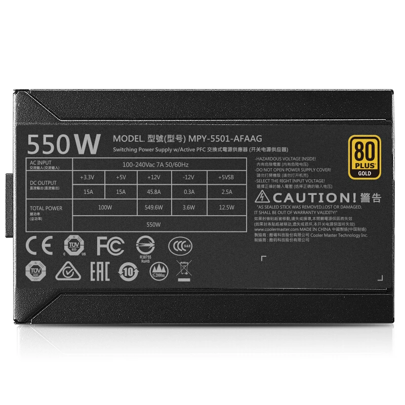 PSU для Cooler Master MWE GOLD 550 полный модуль RTX2070 игра источник питания 550 Вт блок питания MPY-5501-AFAAG