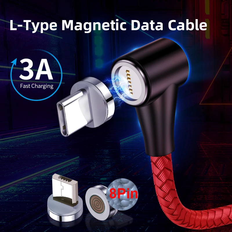 Магнитный USB-кабель для быстрой зарядки 3A 5 А 90 градусов Type C | Мобильные телефоны и