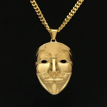 

V for Vendetta Special Pendant Chain Necklaces Hip Hop/Punk for Women & Men Jewelry Gold Color Wholesale Rock Jewellery