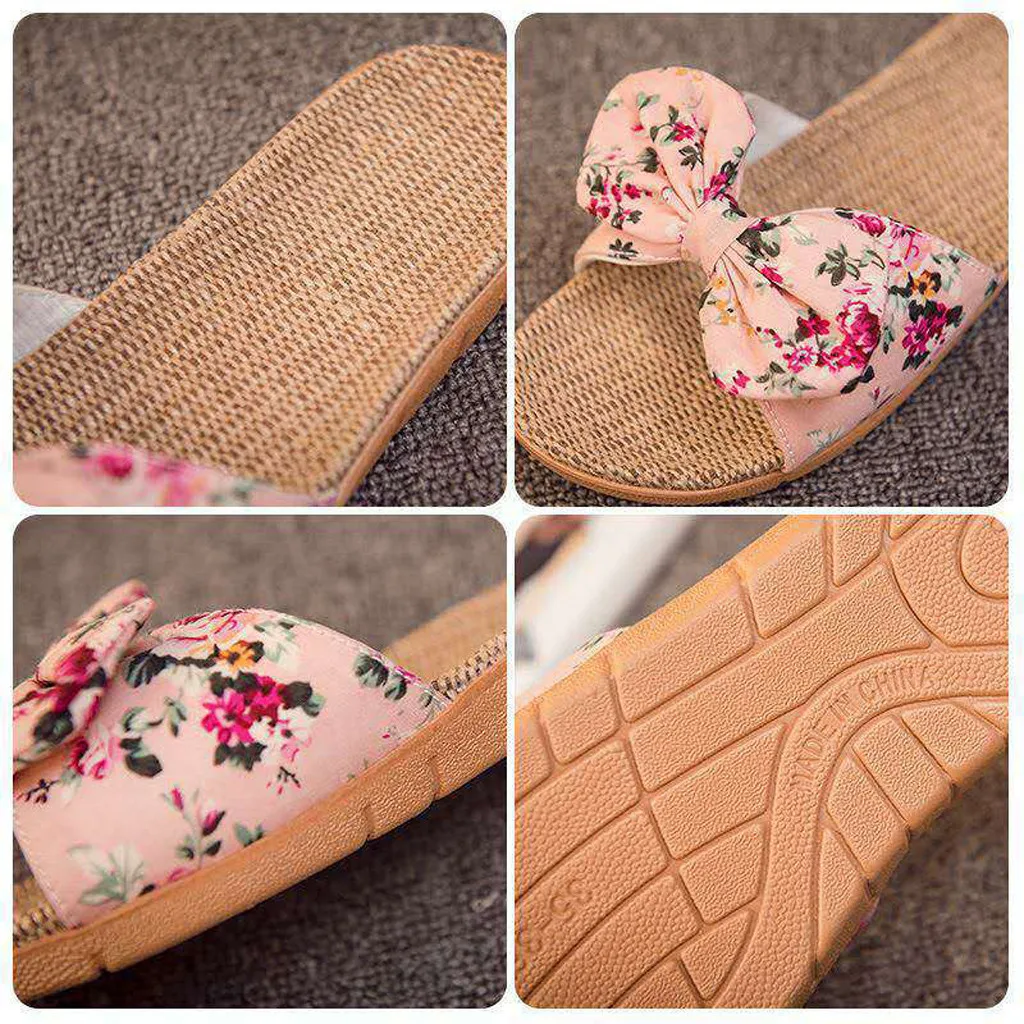 Sleeper#P501 Women Female Bohemia Bowknot Flax Linen Flip Flops Beach Shoes Sandals Slipper домашние тапочки Free Shipping