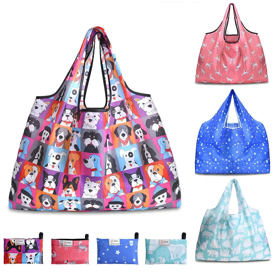 VOGVIGO Printed Folded Shopping Bags Large Capacity Waterproof Handbags Tote Bag Grocery Bag Reusable Shopping Bag Dropshipping