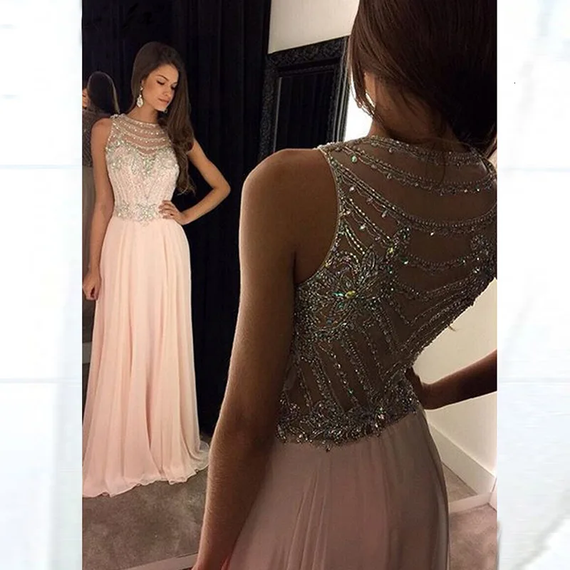 BacklakeGirls Vestidos De Noite Rosa Розовое Шифоновое Вечернее Платье трапециевидной формы без рукавов с вырезом Sccop