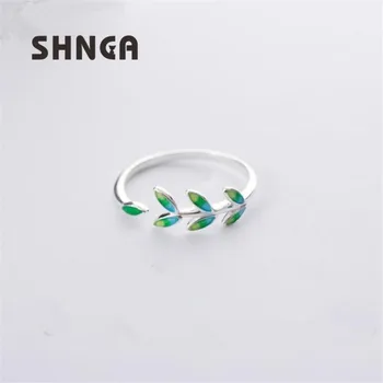 

New Arrival Real 925 Sterling Silver Green Leaves Open Rings For Women Adjustable Size Wedding Jewellery BC001