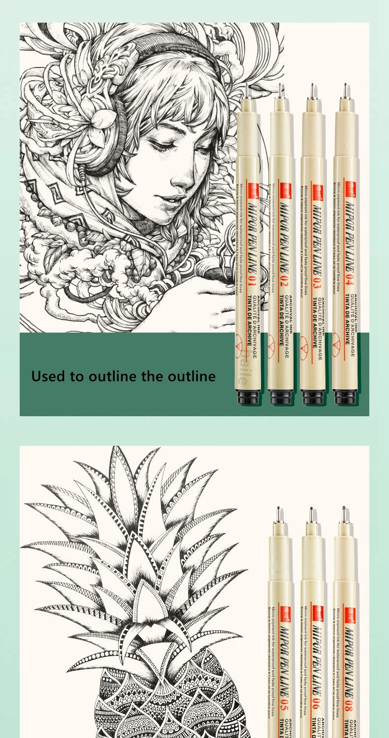 Haile 1/2/3 Stück Pigma Micron Stift 003 005 01 02 03 04 05 08 1.0 2 3 Pinsel Art Sketch Marker Pen für Manga Soft Fineliner Zeichnung – Detail 12