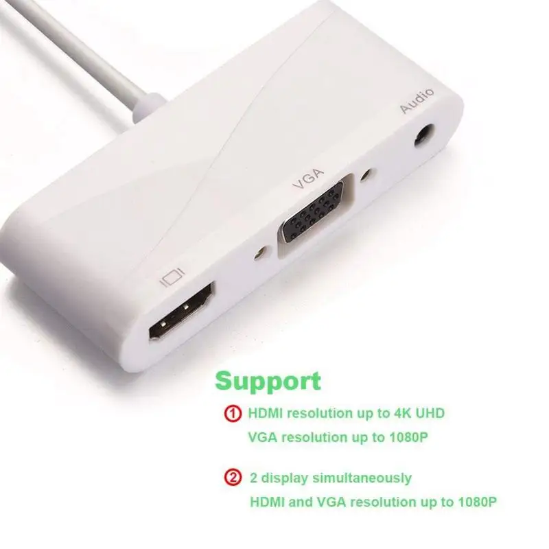 FULL-USB C к HDMI VGA адаптер, USB C 3,1 к HDMI DVI VGA USB 3,0 концентратор многопортовый адаптер для/Pro/Chromebook Pixel