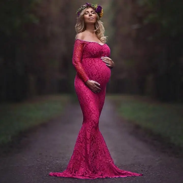 Однотонная одежда кружевное платье для беременных платье макси платье фотосъемка беременных платье со шлейфом