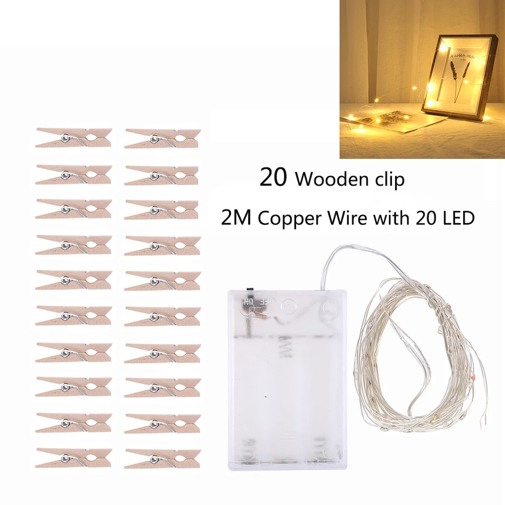 2 м 20LED фото клип дома стены открытый Крытый цепи гирлянды комплект спальня вечерние свадебные на батарейках Рождественский Декор - Испускаемый цвет: 1