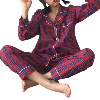 

Home wear suit Pajamas Top+Pants women's sleepwear fashion korean plaid autumn winter Fall long sleeve pyjamas nightwear set D30