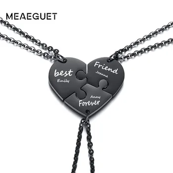 

Name Personalized 3pcs Puzzle Heart Necklace Pendant Best Friend Gifts Friendship Custom Memorial Jewelry