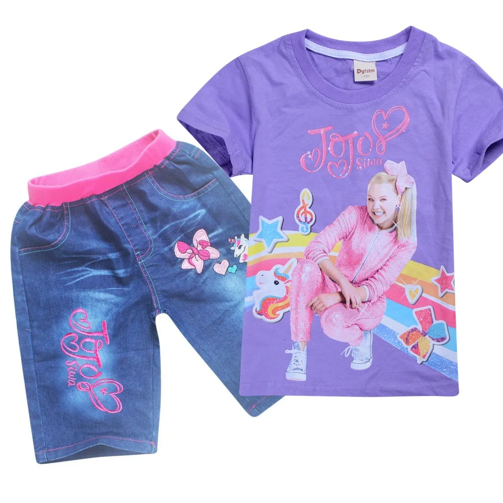 JOJO Siwa/Новинка года, одежда для маленьких девочек от 8 до 12 лет, футболки с коротким рукавом, розовая одежда для малышей, комплекты из футболки и штанов для крупных детей - Цвет: S8493