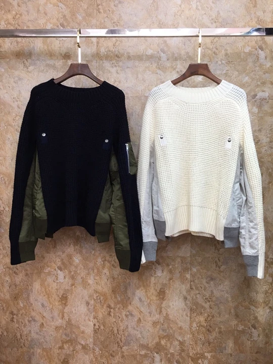 

2019 Early autumn new women's round collar color matching button decoration long-sleeved sweater knitted shirt 903