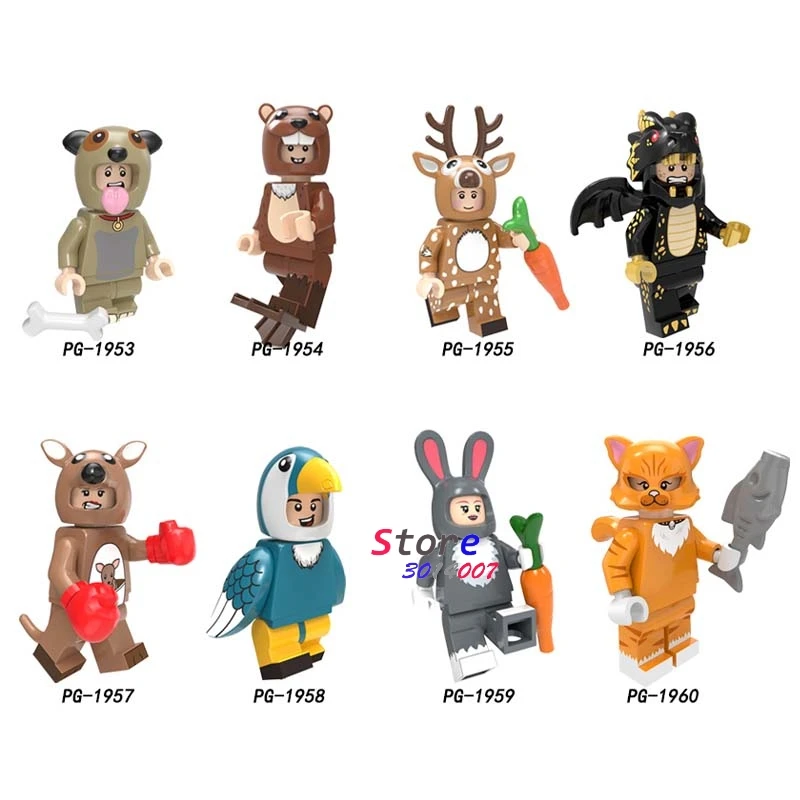 

Single Cartoon Movie Series Animal Otter Sika Dragon Deer Kangaroo Rabbit Cat Story Building Blocks kid toys