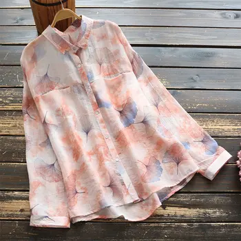 

KNOYEER 2020 lady Vintage printed elegant shirts cotton button blouses turn-down collar BOHO blouse long sleeve shirt women tops