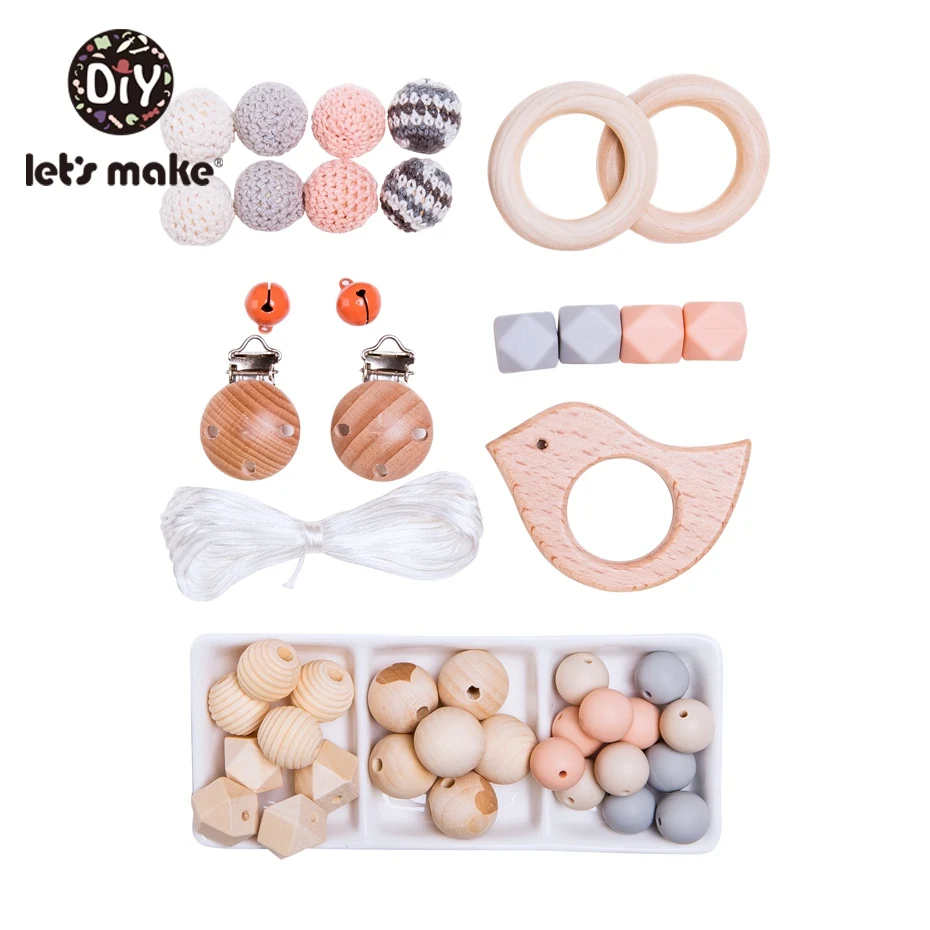 Let's Make Baby Rattles 1set Diy Pacifier Clip Baby Teething Silicone Beads Bpa Free Suit Crochet Wooden Beads Baby Teether - Цвет: 2