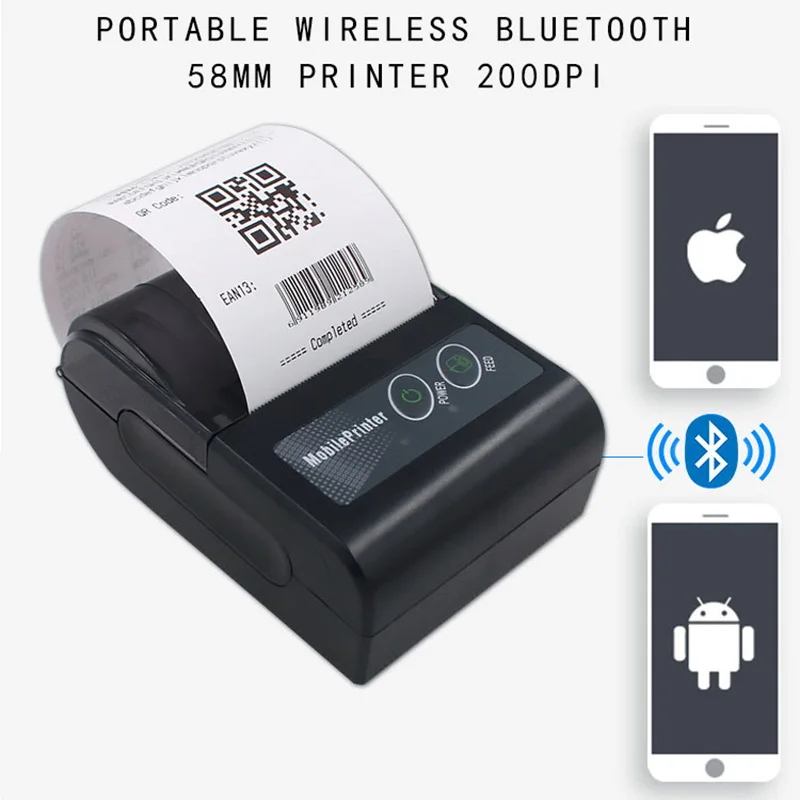 58HB4 Портативный беспроводной Bluetooth принтер для Apple+ Android 58 мм термопечать 200 точек/дюйм