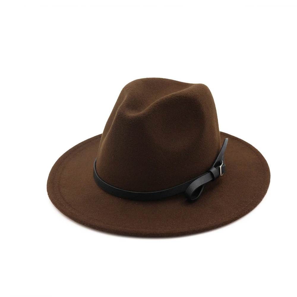 Dark Coffee Новая мода для женщин и мужчин Fedora шерстяная шапка поп шляпа широкая шляпа Панама джазовая, шляпа - Цвет: Dark Coffee