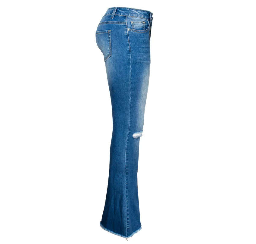 Streetwear Ripped Distressed Flare Jeans for Women High Waisted Push Up Denim Wide Leg Pants Plus Size Sale Items Promotion