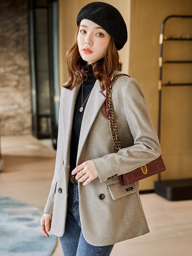 Plus size women's jacket solid color button suit coat lapel cardigan coat women's spring autumn long sleeve medium length coat