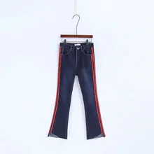 Осенне-зимние новые европейские уличные тонкие однотонные джинсы с высокой талией с отстрочкой по бокам винтажные женские джинсы с 9 точками