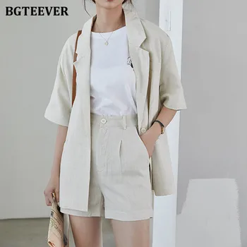 

BGTEEVER Casual Cotton and Linen Blazer Set for Women One Button Jacket & Shorts Summer 2 Pieces Sets Female Shorts Suits 2020