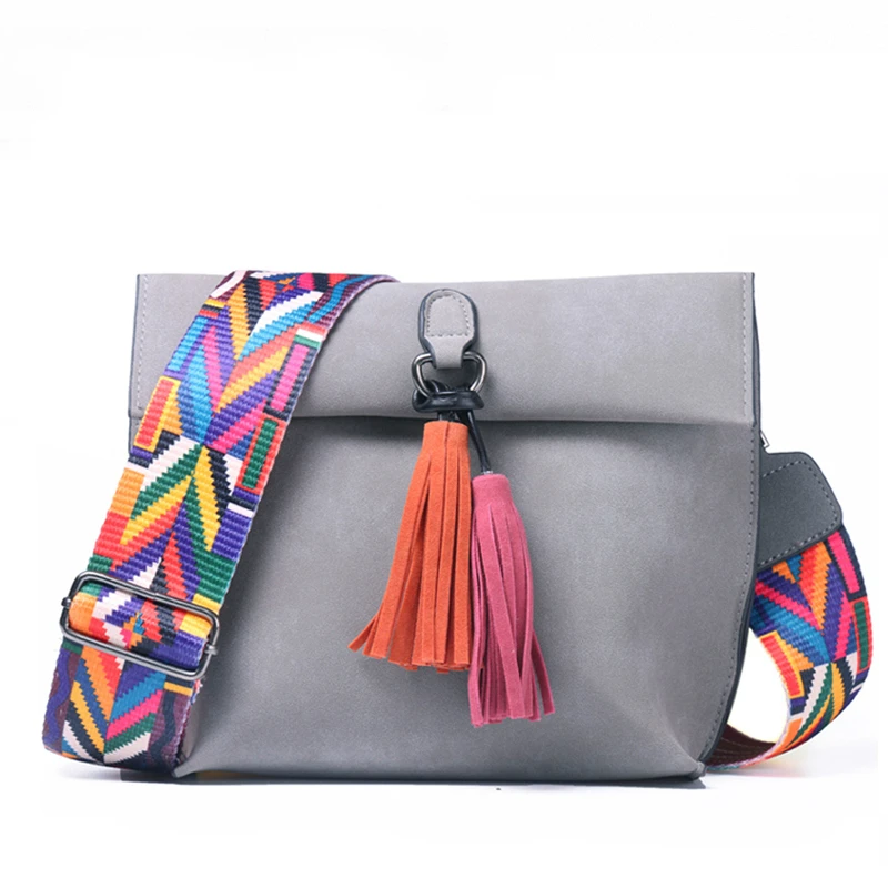 

Small Women Messenger Bag with Tassel Quality Leather Colorful Strap Female Shoulder Bags Casual Solid Ladies' Crossbody Bag Sac