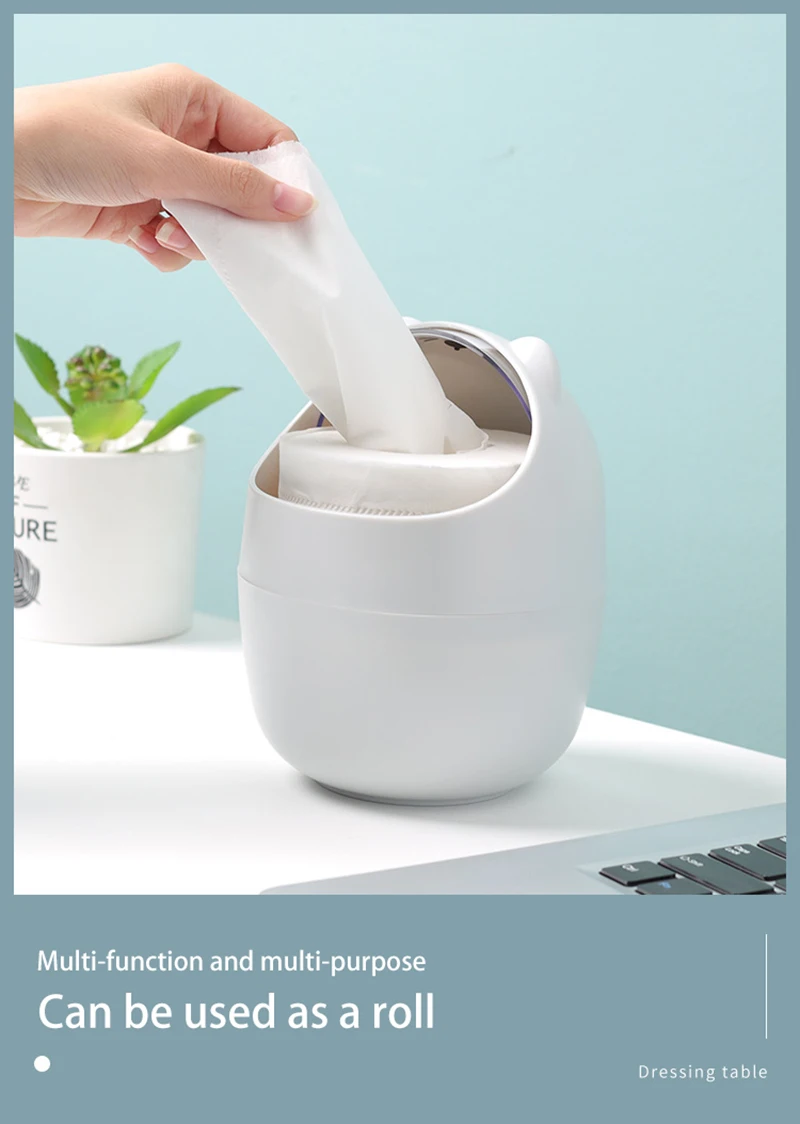 Rocking Lid Design Multifunctional Storage Bin Cute Desktop Cartoon Mini Trash Can Creative Decoration Home Daily Necessities