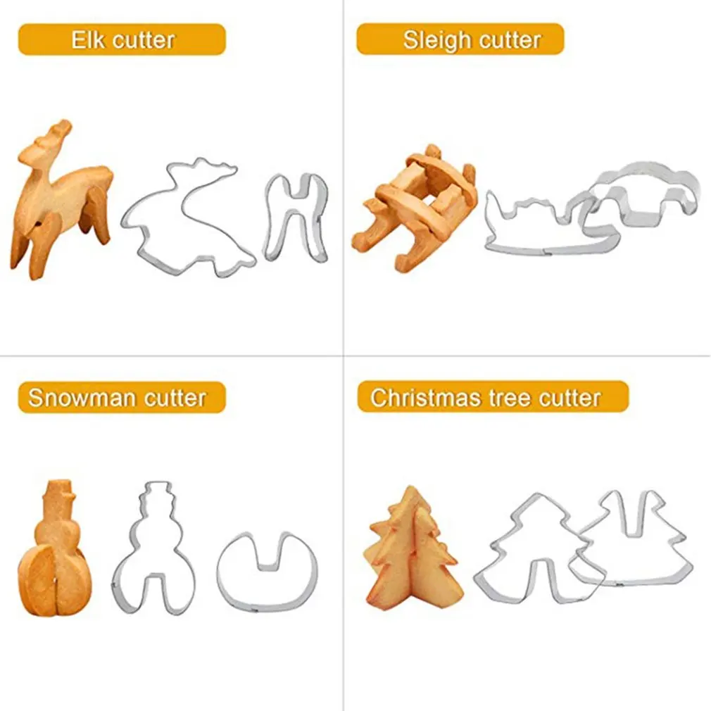 3D Christmas Cookie Cutters Set 18 Piece Cookie Cutters Holiday Cookie Biscuit Cutter Set For Kids Christmas Party