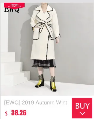 [EWQ], весна-осень, высокое качество, с отворотом, длинный рукав, имитация двух частей, деним, пэчворк, винтажное пальто, женская куртка, для женщин, AH65009L