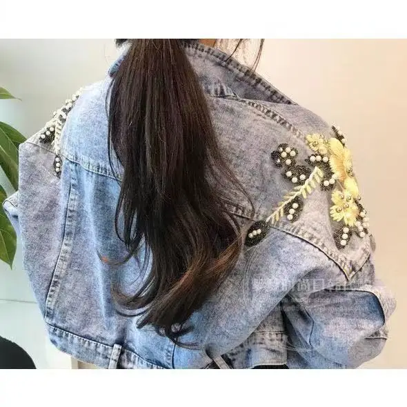 YingYuanFang2019 Осенняя короткая джинсовая модная вышитая бисером Корейская версия свободного темперамента короткая куртка женская