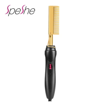 Heated Hair Straightener Comb Professional Hair Flat Irons Curling Brush Gold Titanium Alloy Hair Straightener Hot Comb 1