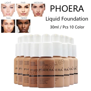 

Base Phoera Foundation 30ml Matte Oil Control Concealer Shadows Makeup Palette 10 Colors Liquid Matte Moisturizer Skin Care Face