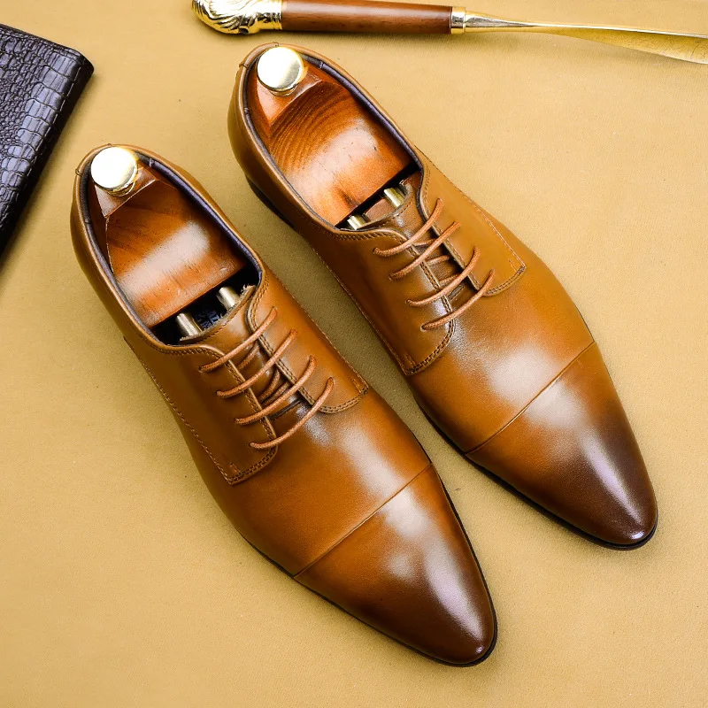 

2019 Three Joint Leather Shoes Men Officer Genuine Leather Handmade England Business European Version of the Pointed-Toe Formal