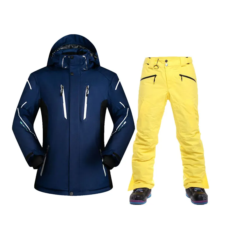 SAENSHING ski suit snow pants+ Ski Jacket Snowboard jacket Waterproof Super Warm Mountain Skiing jacke Snowboarding suit Winter - Цвет: darkblueyel