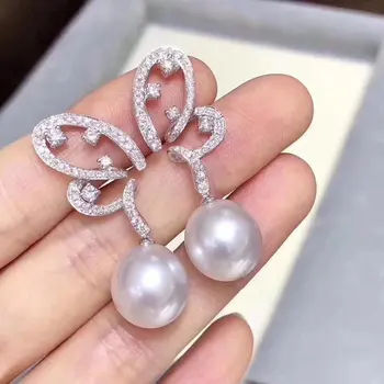 

D214 Pure 925 Sterling Silver 8-9mm Fine Jewelry Fresh Water White Pearls Dangle Earrings for Women Fine Pearl Earrings