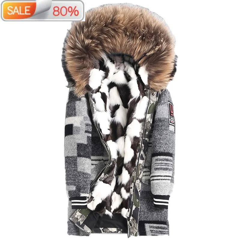 

2020 Parka Real Coat Men Jacket Fox Liner Warm Parkas Racoon Fur Collar Long Mens Winter Coats 4435