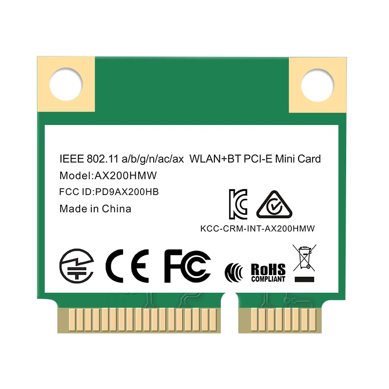 

Dual Band Mini Wireless AX200HMW 2974Mbps PCI-E Wifi 6 Intel AX200 Wlan 802.11ax Bluetooth 5.0 Half Mini PCI Express Laptop Card
