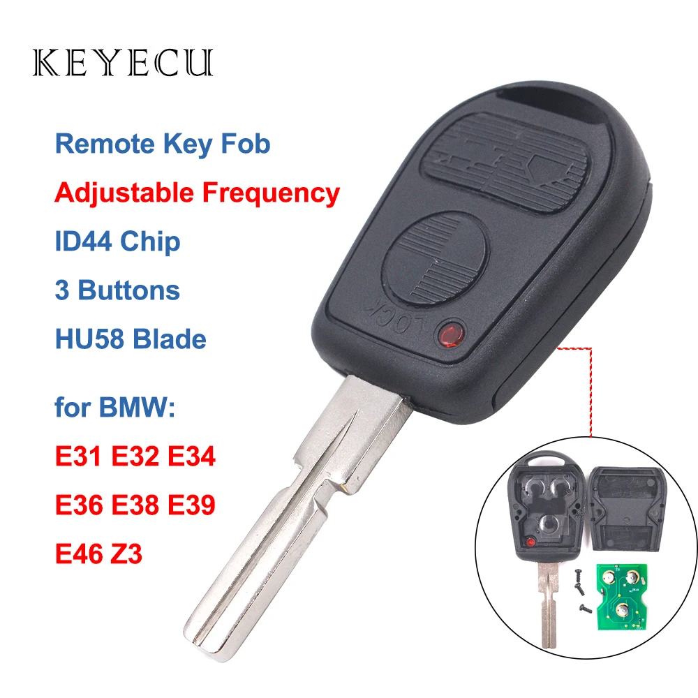 Keyecu дистанционный брелок 3 кнопки ID44 чип HU58 лезвие для BMW E31 E32 E34 E36 E38 E39 E46