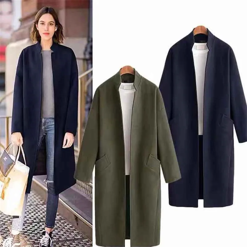 2019 женское Шерстяное модное осеннее зимнее однотонное пальто с длинным рукавом и