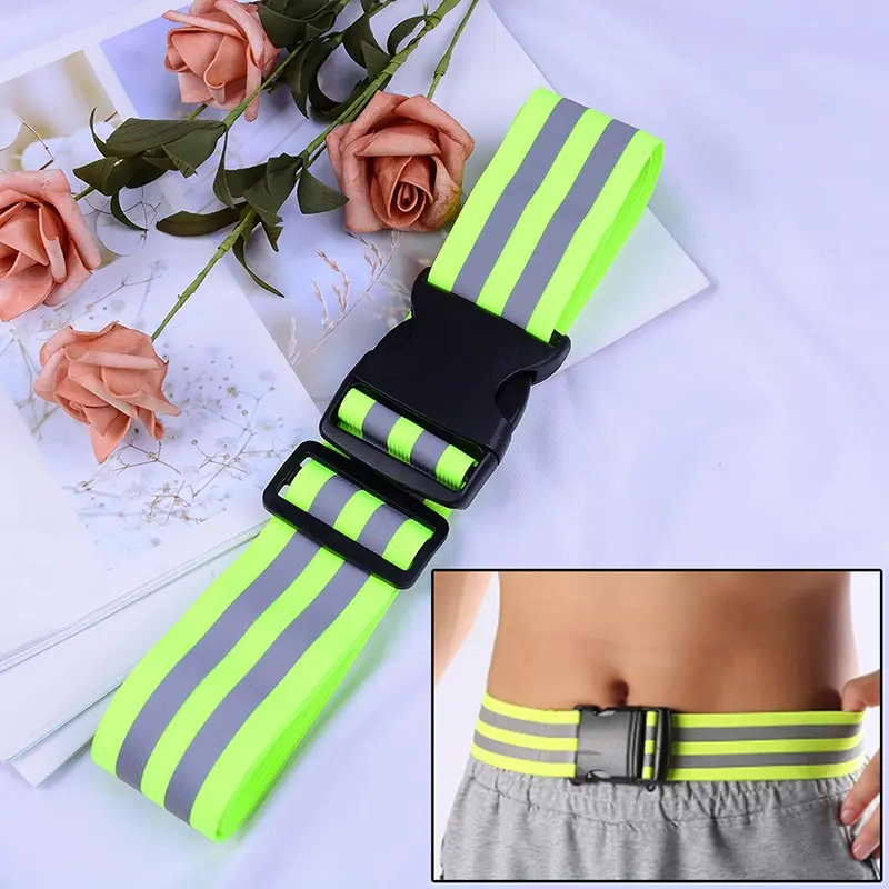 Reflectante cinturones para correr de alta visibilidad de la noche de seguridad equipo para chico de las mujeres de los hombres cintura elástica ajustable seguridad cinturón reflectante