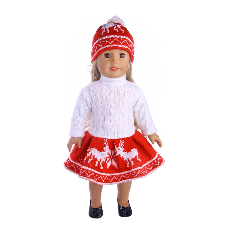 Кукольная одежда 3 шт./компл. футболка/головной убор+ вязаный свитер+ юбка костюм для девочек 18 дюймов American& 43 см для ухода за ребенком для мам-новорожденная кукла поколения Рождественская игрушка